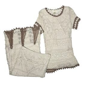Vintage Kroshetta by Papillon Crochet Beaded 90s Skirt Set Beach Boho Medium